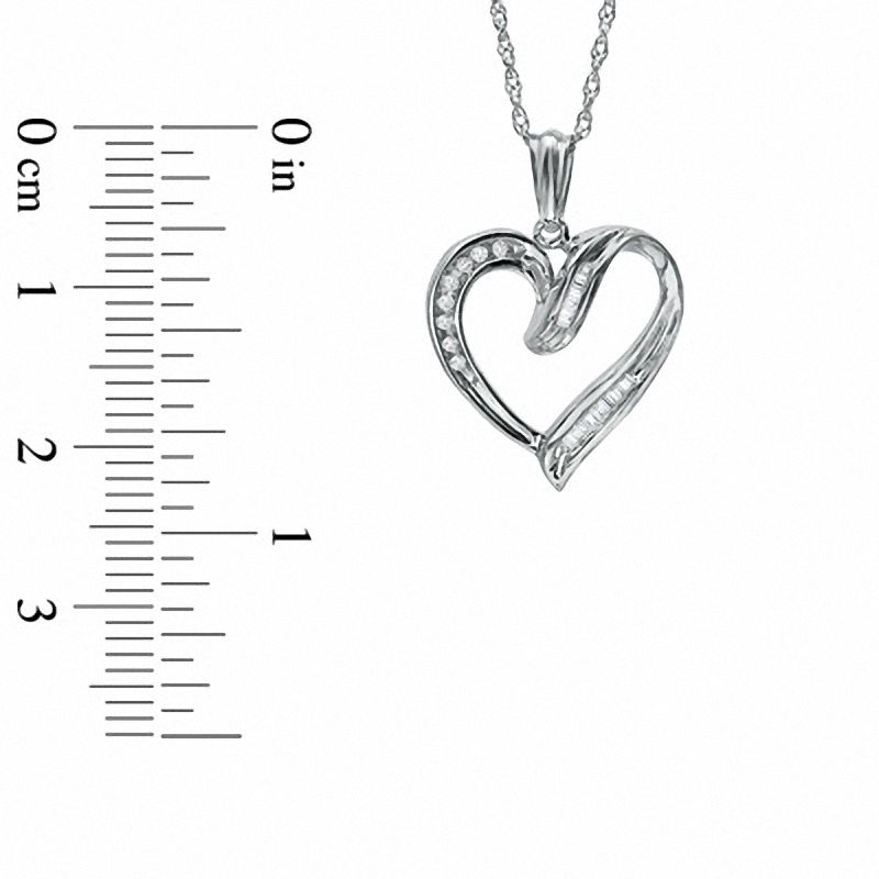 Main Image 2 of 0.10 CT. T.W. Round and Baguette Diamond Heart Pendant in Sterling Silver