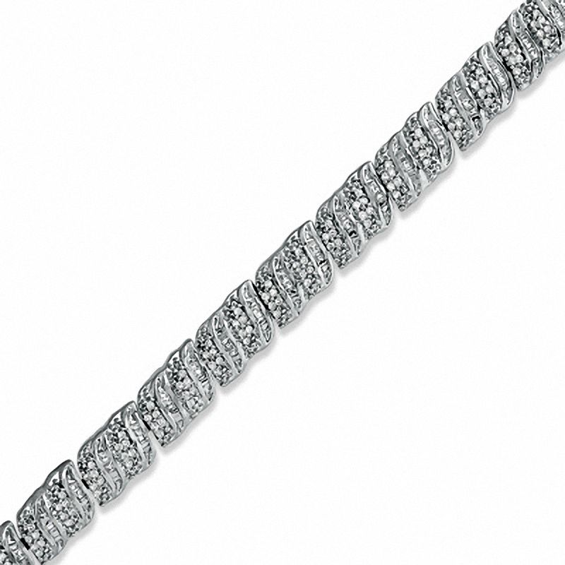 1.00 CT. T.W. Round and Baguette Diamond Bracelet in Sterling Silver|Peoples Jewellers