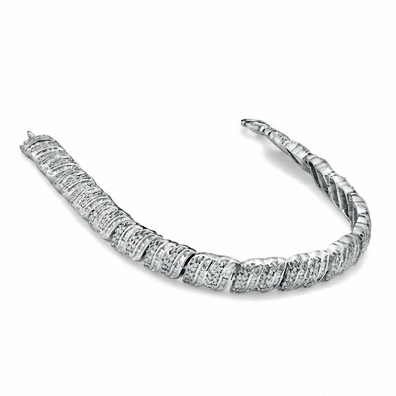 1.00 CT. T.W. Round and Baguette Diamond Bracelet in Sterling Silver|Peoples Jewellers