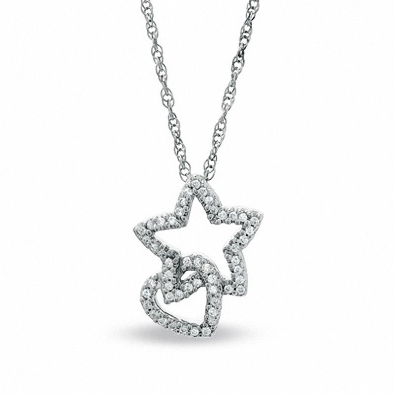 0.20 CT. T.W. Diamond Heart and Star Pendant in Sterling Silver