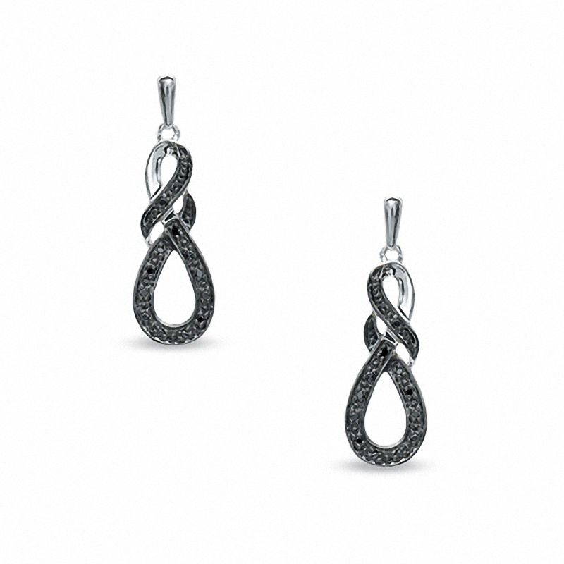 0.12 CT. T.W. Black Diamond Swirl Drop Earrings in Sterling Silver|Peoples Jewellers