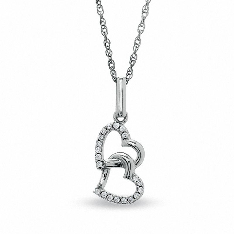 0.12 CT. T.W. Diamond Tilted Double Heart Pendant in Sterling Silver|Peoples Jewellers