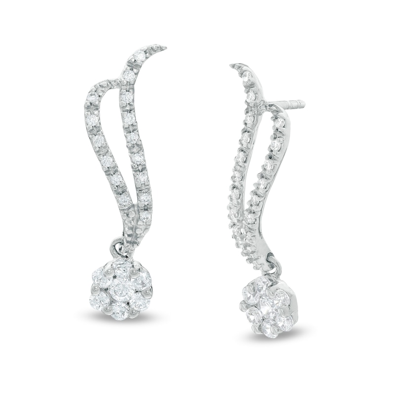 Main Image 1 of 0.33 CT. T.W. Diamond Wave Flower Earrings in 10K White Gold