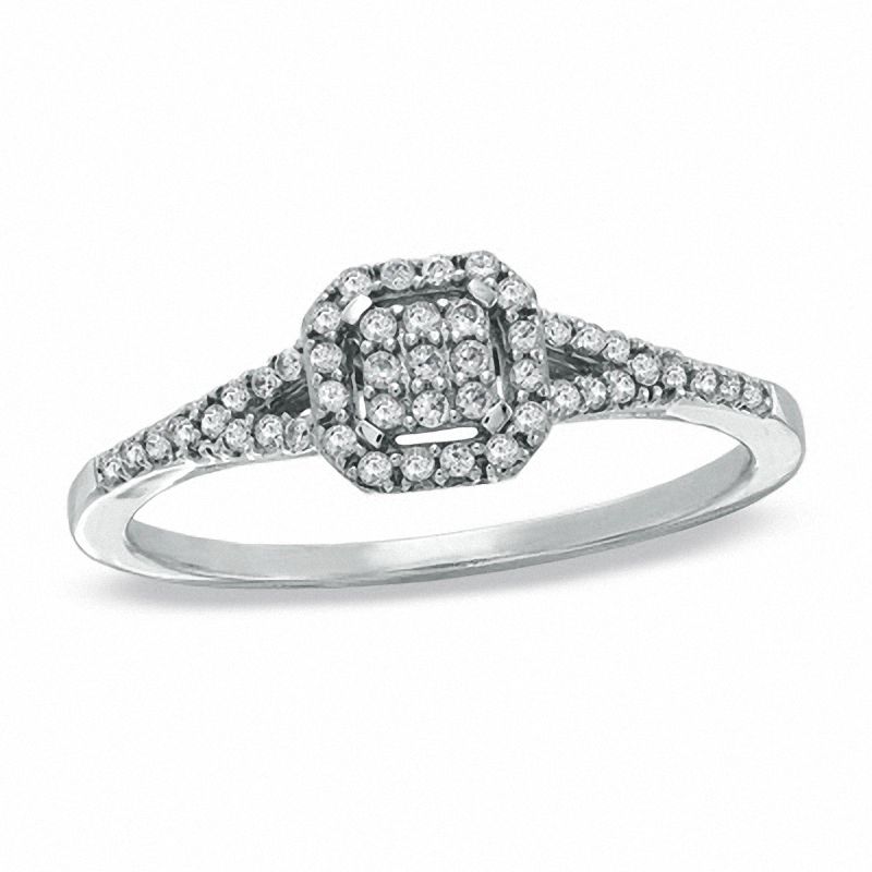 0.20 CT. T.W. Composite Square Diamond Vintage Promise Ring in 10K White Gold|Peoples Jewellers
