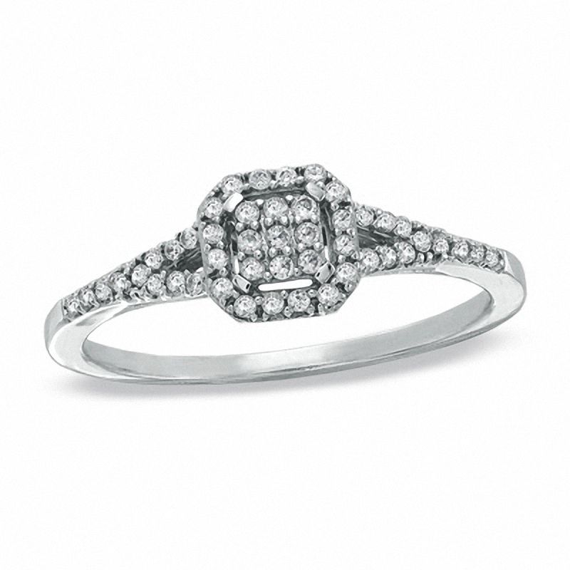 0.20 CT. T.W. Composite Square Diamond Vintage Promise Ring in 10K White Gold