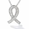 Thumbnail Image 1 of 0.10 CT. T.W. Diamond Breast Cancer Awareness Ribbon Pendant in 10K White Gold