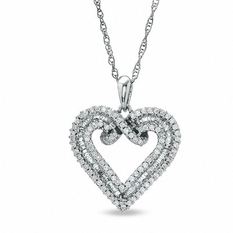 Main Image 1 of 0.33 CT. T.W. Diamond Pretzel Heart Pendant in Sterling Silver