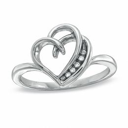 Diamond Accent Double Outline Heart Ring in Sterling Silver