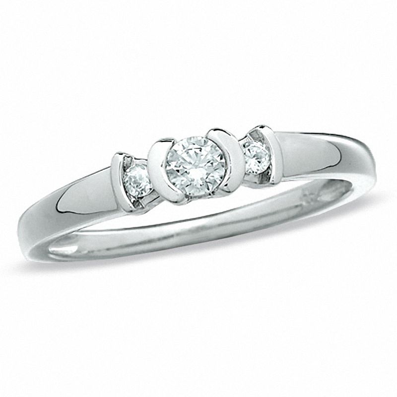Main Image 1 of 0.20 CT. T.W. Diamond Three Station Promise Ring in 10K White Gold