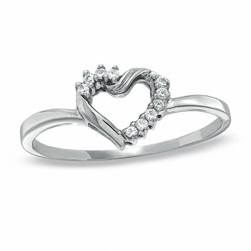 Diamond Accent Twist Heart Ring in 10K White Gold|Peoples Jewellers