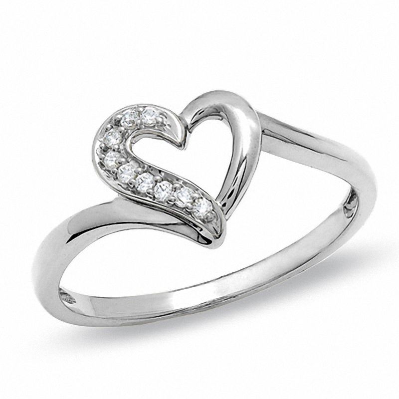 Diamond Heart Outline Ring in 10K White Gold