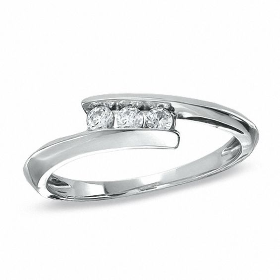 0.20 CT. T.W. Diamond Three Stone Bypass Ring in 10K White Gold
