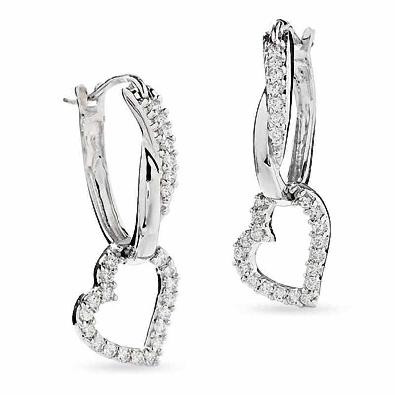 0.25 CT. T.W. Diamond Heart Dangle Earrings in 10K White Gold|Peoples Jewellers