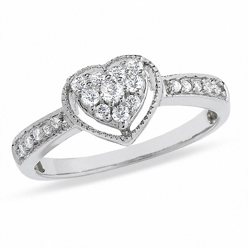 0.25 CT. T.W. Heart-Shaped Diamond Frame Promise Ring in 10K White Gold