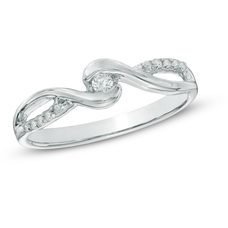 0.10 CT. T.W. Diamond Swirl Promise Ring in 10K White Gold