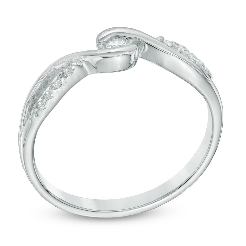 0.10 CT. T.W. Diamond Swirl Promise Ring in 10K White Gold