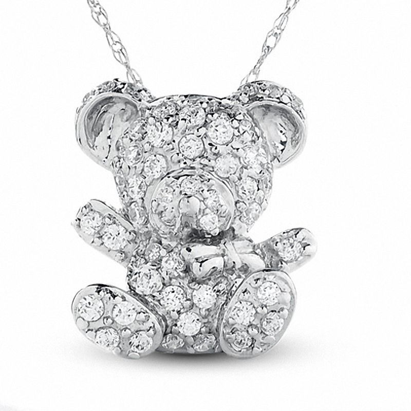 Sterling Silver Cubic Zirconia Teddy Bear Pendant in White | Pascoes