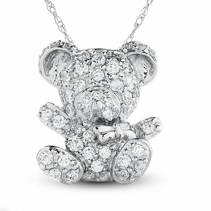 0.10 CT. T.W. Diamond Teddy Bear Pendant in Sterling Silver|Peoples Jewellers