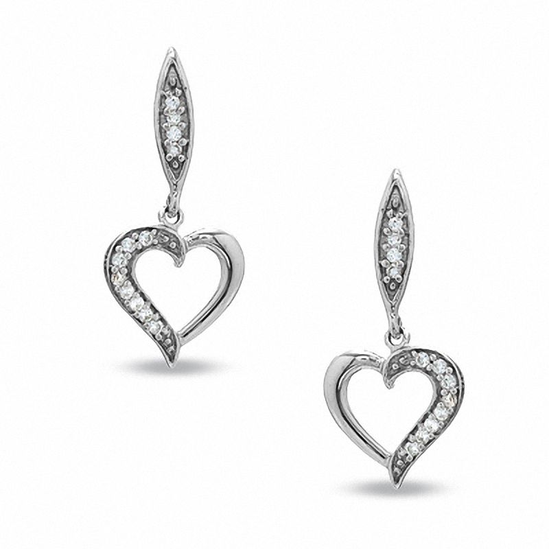 0.10 CT. T.W. Diamond Heart Drop Earrings in 10K White Gold|Peoples Jewellers