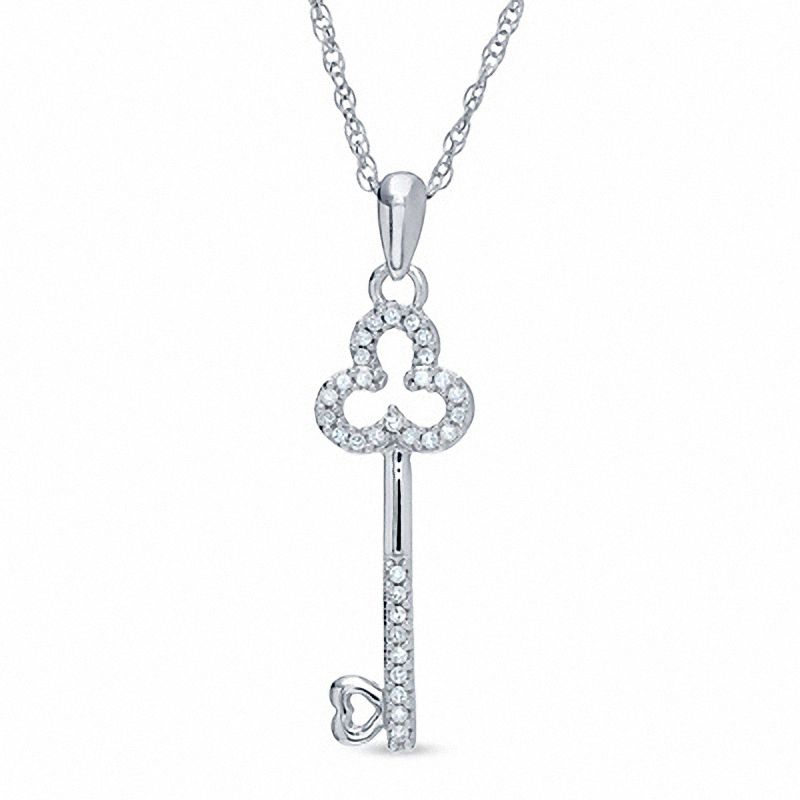 0.10 CT. T.W. Diamond Mini Clover Key Pendant in Sterling Silver