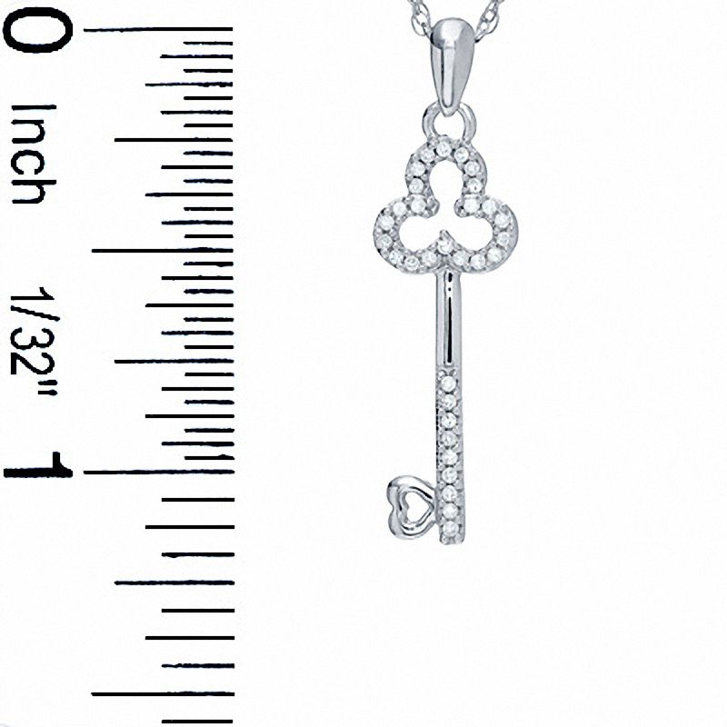 Main Image 2 of 0.10 CT. T.W. Diamond Mini Clover Key Pendant in Sterling Silver