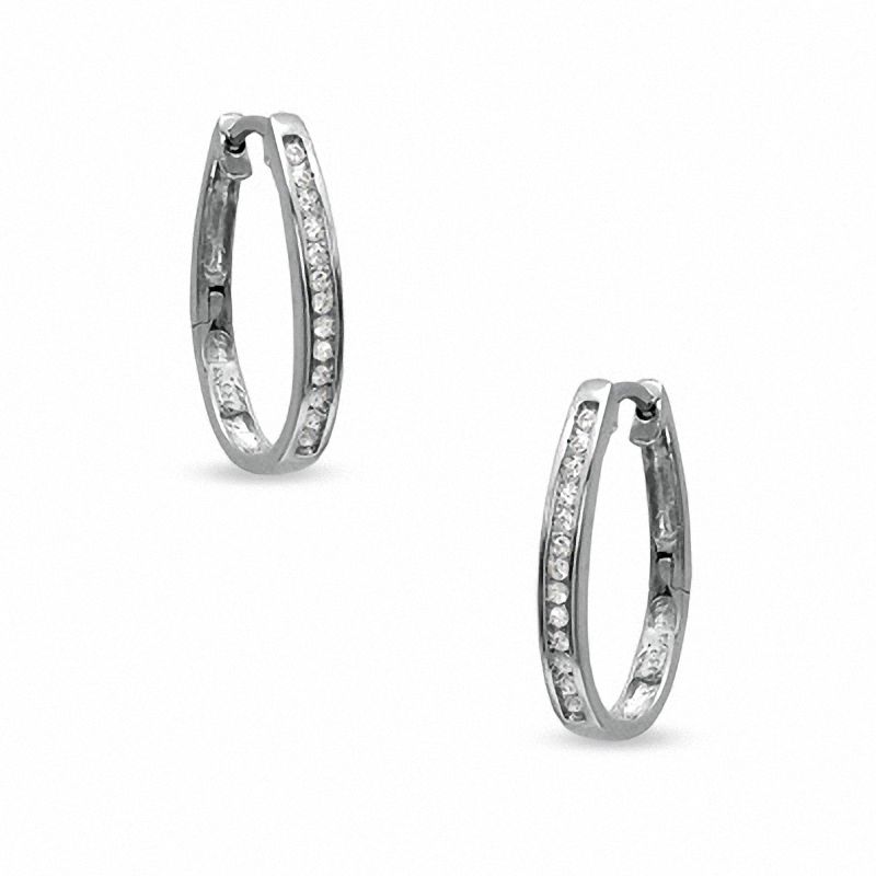 0.18 CT. T.W. Diamond Hoop Earrings in Sterling Silver|Peoples Jewellers