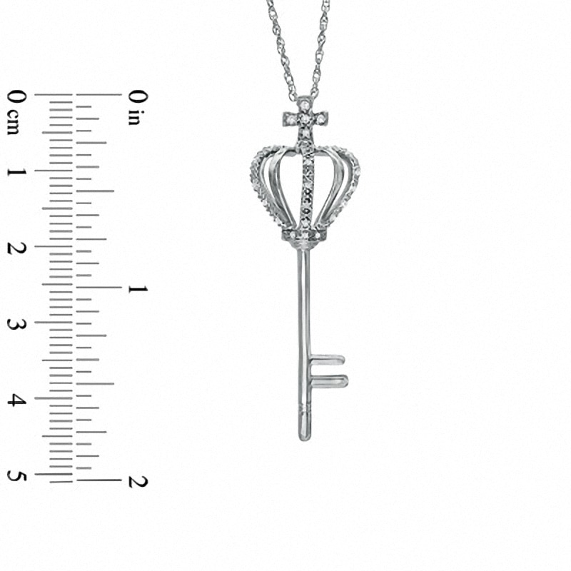 Main Image 2 of 0.12 CT. T.W. Diamond Crown Key with Cross Pendant in Sterling Silver