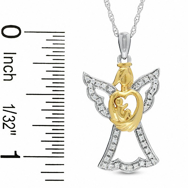 0.16 CT. T.W. Diamond Angel Motherly Love Pendant in Sterling Silver and 18K Gold Plate