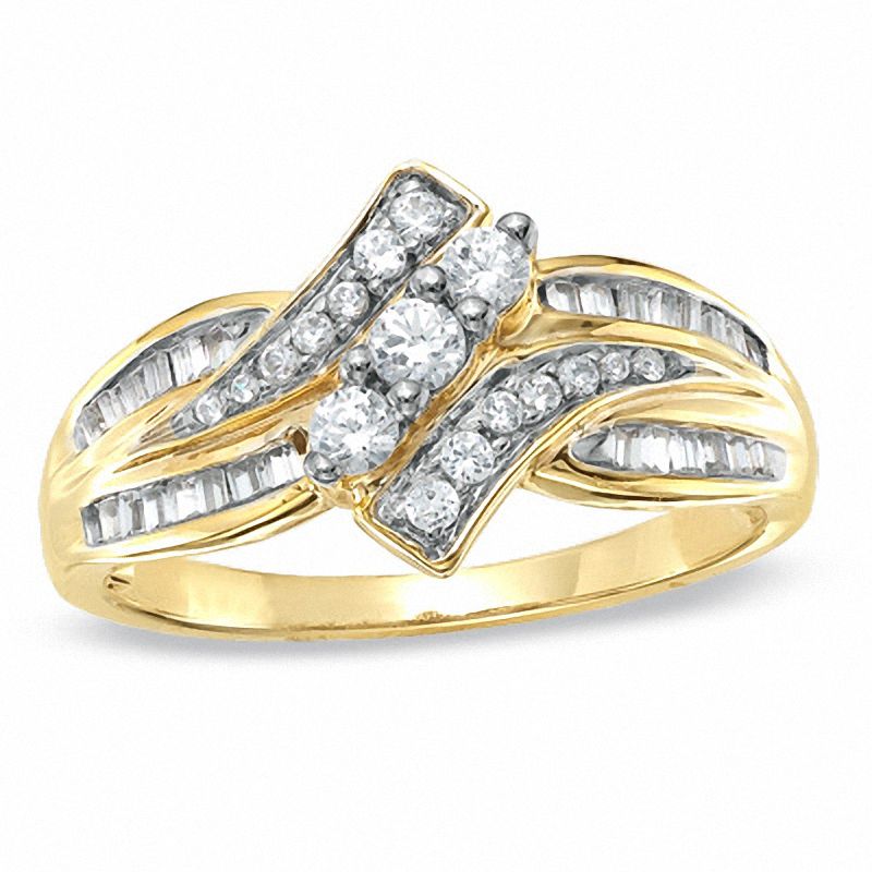 0.50 CT. T.W. Diamond Bypass Three Stone Ring in 10K Gold