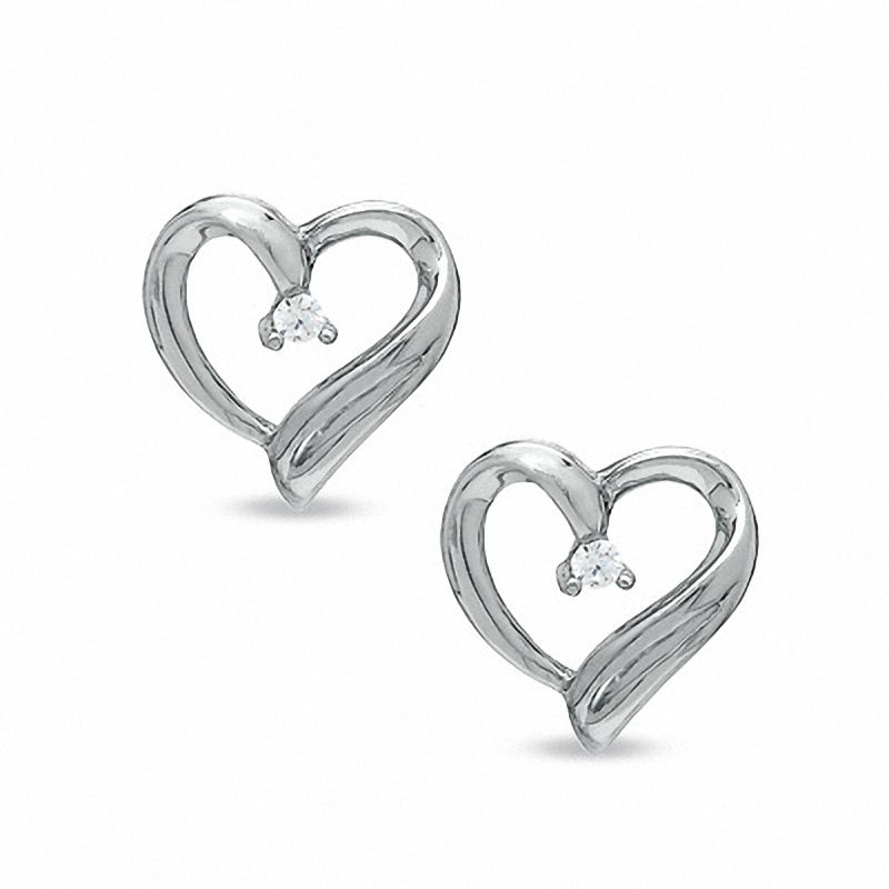 Diamond Accent Heart Stud Earrings in Sterling Silver|Peoples Jewellers