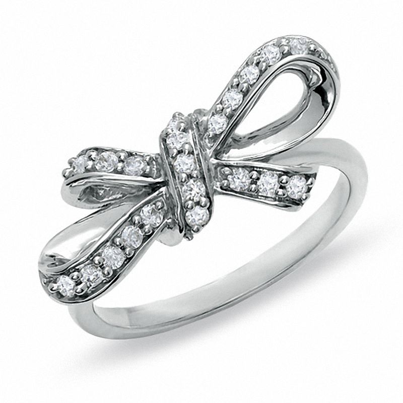 0.25 CT. T.W. Diamond Knot Bow Ring in Sterling Silver|Peoples Jewellers
