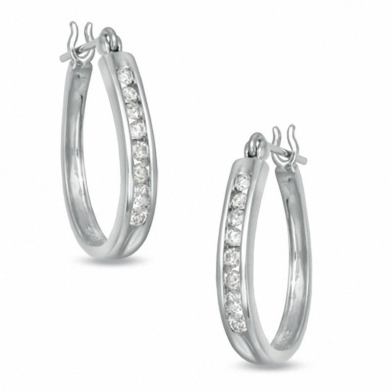 0.50 CT. T.W. Diamond Oval Hoop Earrings in 10K White Gold | Peoples ...