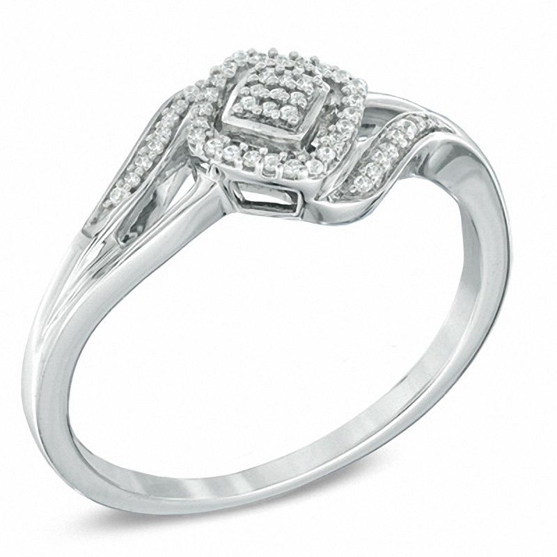 0.09 CT. T.W. Multi-Diamond Square Bypass Ring Sterling Silver