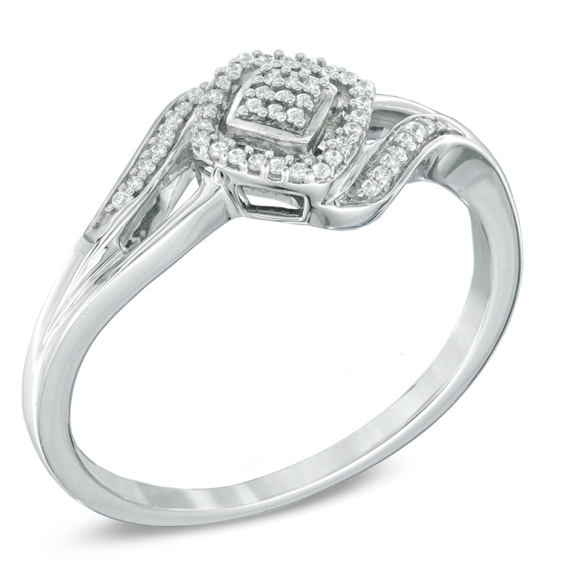 Main Image 2 of 0.09 CT. T.W. Multi-Diamond Square Bypass Ring in Sterling Silver