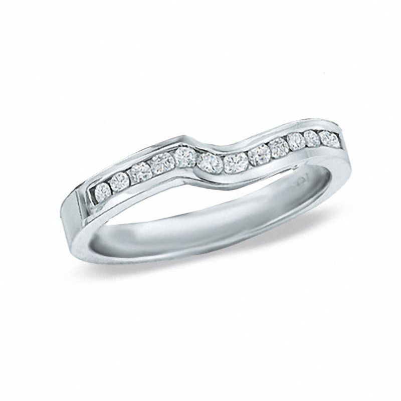 Main Image 1 of 0.26 CT. T.W. Diamond Contour Wedding Band in 14K White Gold