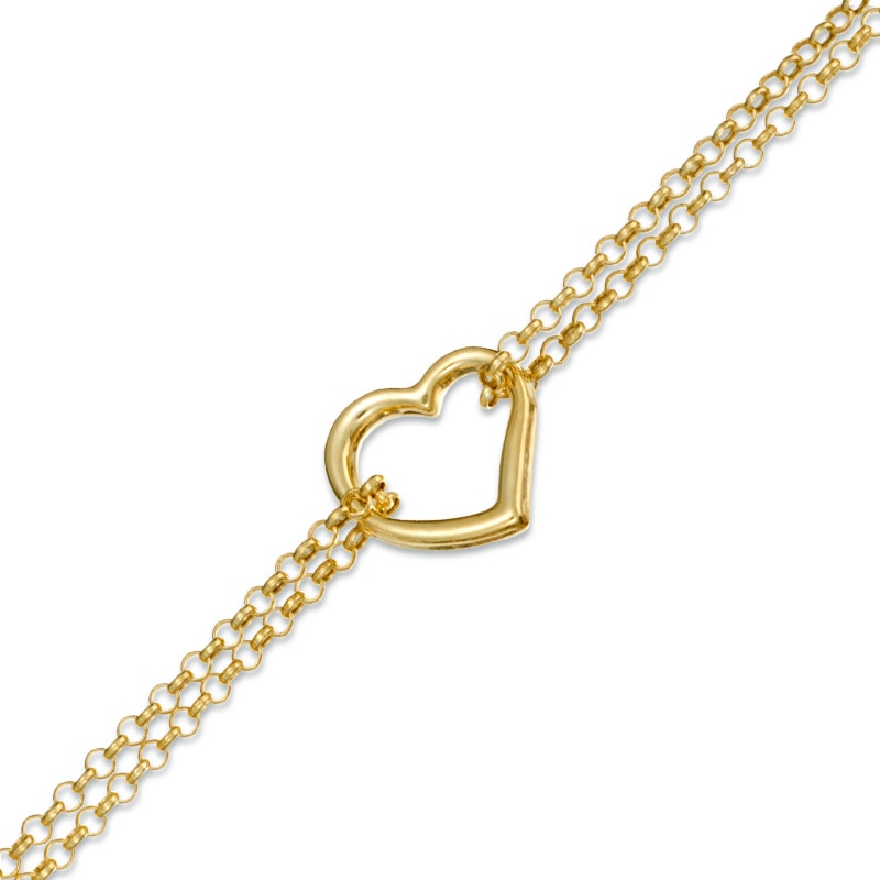 Double Rolo Chain Bracelet with Heart Accent in 10K Gold