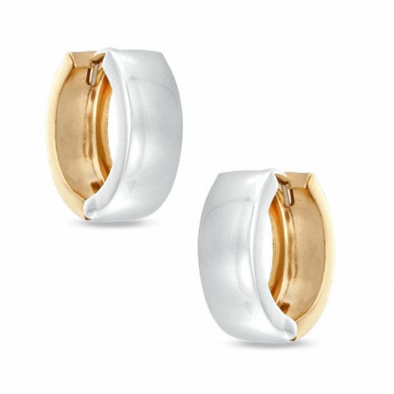 Reversible Polished Huggie Hoop Earrings in 14K Two-Tone Gold | Peoples ...