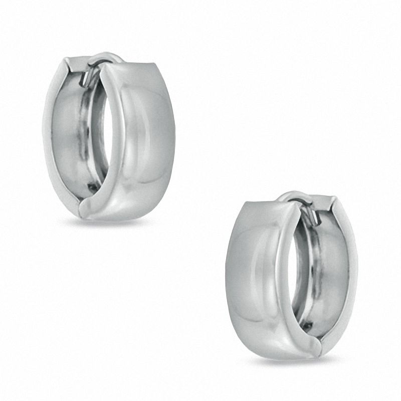 Main Image 1 of Polished Huggie Hoop Earrings in 14K White Gold