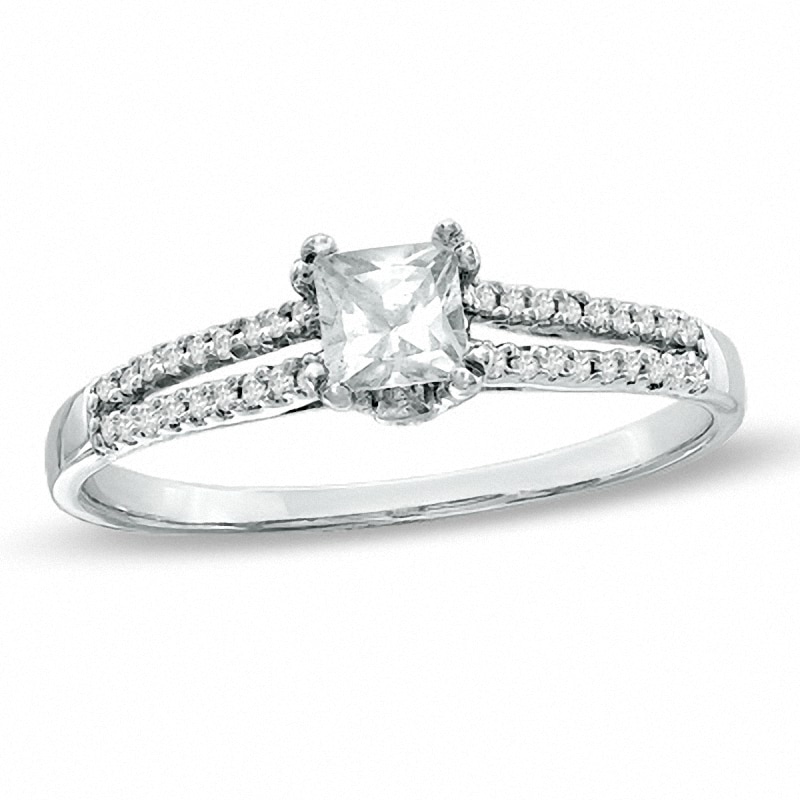 Main Image 1 of 0.33 CT. T.W. Princess-Cut Diamond Split Shank Engagement Ring in 10K White Gold