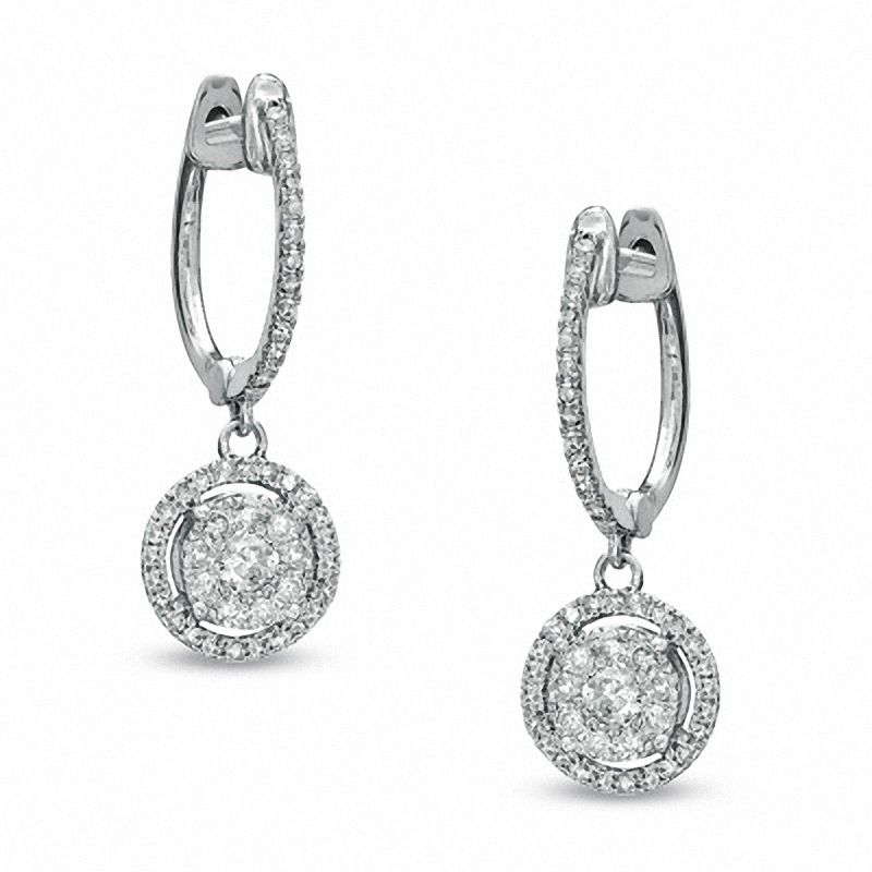 0.50 CT. T.W. Diamond Cluster Drop Earrings in 10K White Gold|Peoples Jewellers