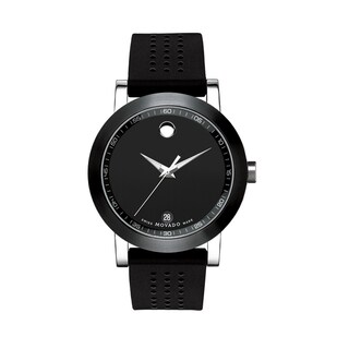 Men's Movado Rubber Strap Watch with Round Black Dial (Model: 0606507)