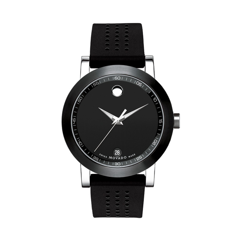 Main Image 1 of Men's Movado Rubber Strap Watch with Round Black Dial (Model: 0606507)