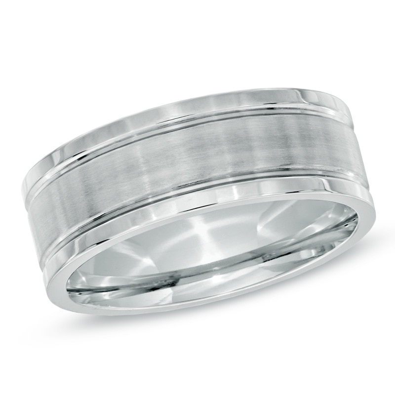 Men's 8.0mm Groove Wedding Band in Stainless Steel - Size 9