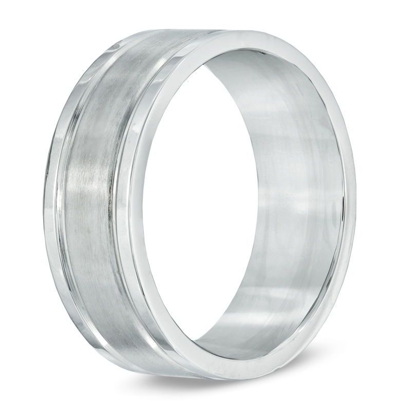 Men's 8.0mm Groove Wedding Band in Stainless Steel - Size 9