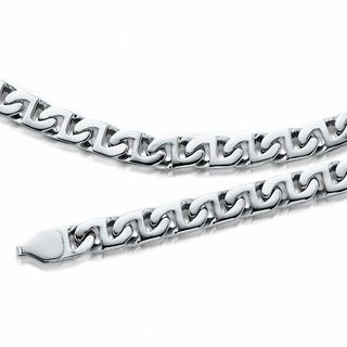 Men's 7.0mm Fashion Link Necklace and Bracelet Set in Stainless Steel