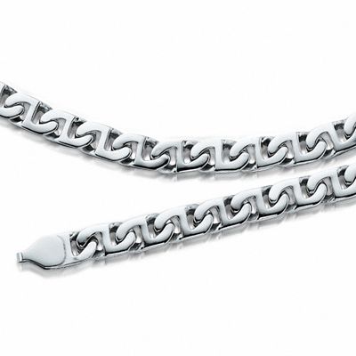 Men's 7.0mm Fashion Link Necklace and Bracelet Set in Stainless Steel