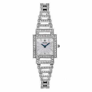 Ladies' Bulova Crystal Accent Watch with Square Silver-Tone Dial (Model: 96L140)