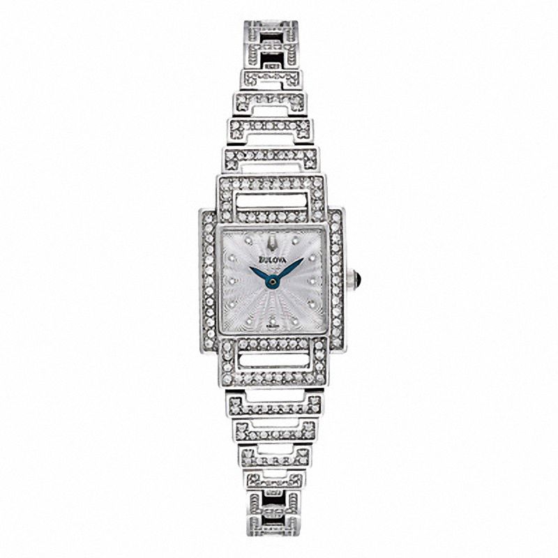 Ladies' Bulova Crystal Accent Watch with Square Silver-Tone Dial (Model: 96L140)|Peoples Jewellers