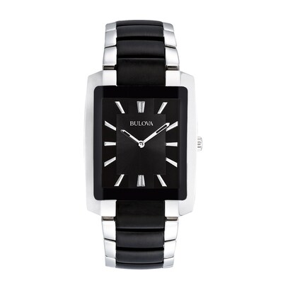 Men's Bulova Two-Tone Watch with Rectangular Black Dial (Model: 98A117)