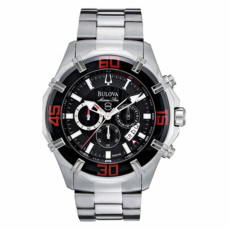 Main Image 1 of Men's Bulova Marine Star Chronograph Watch with Round Black Dial (Model: 96B154)